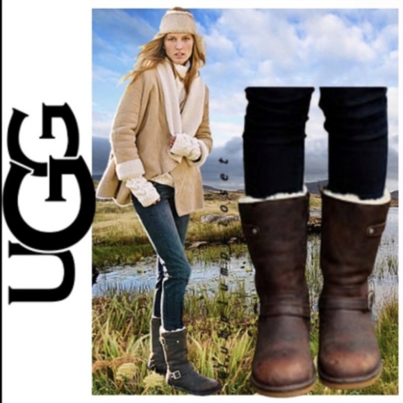 UGG Kensington Brown Leather Boots with Shearling Lining - Size 6 - Picture 14 of 14